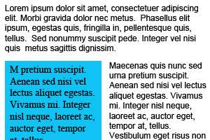 Two paragraphs of text, the second one has a blue box floated to it's left.