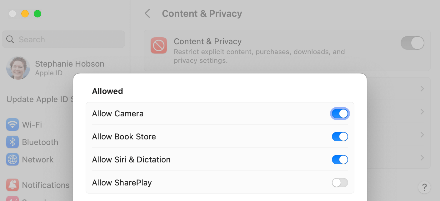 Screen shot of App Restrictions settings.